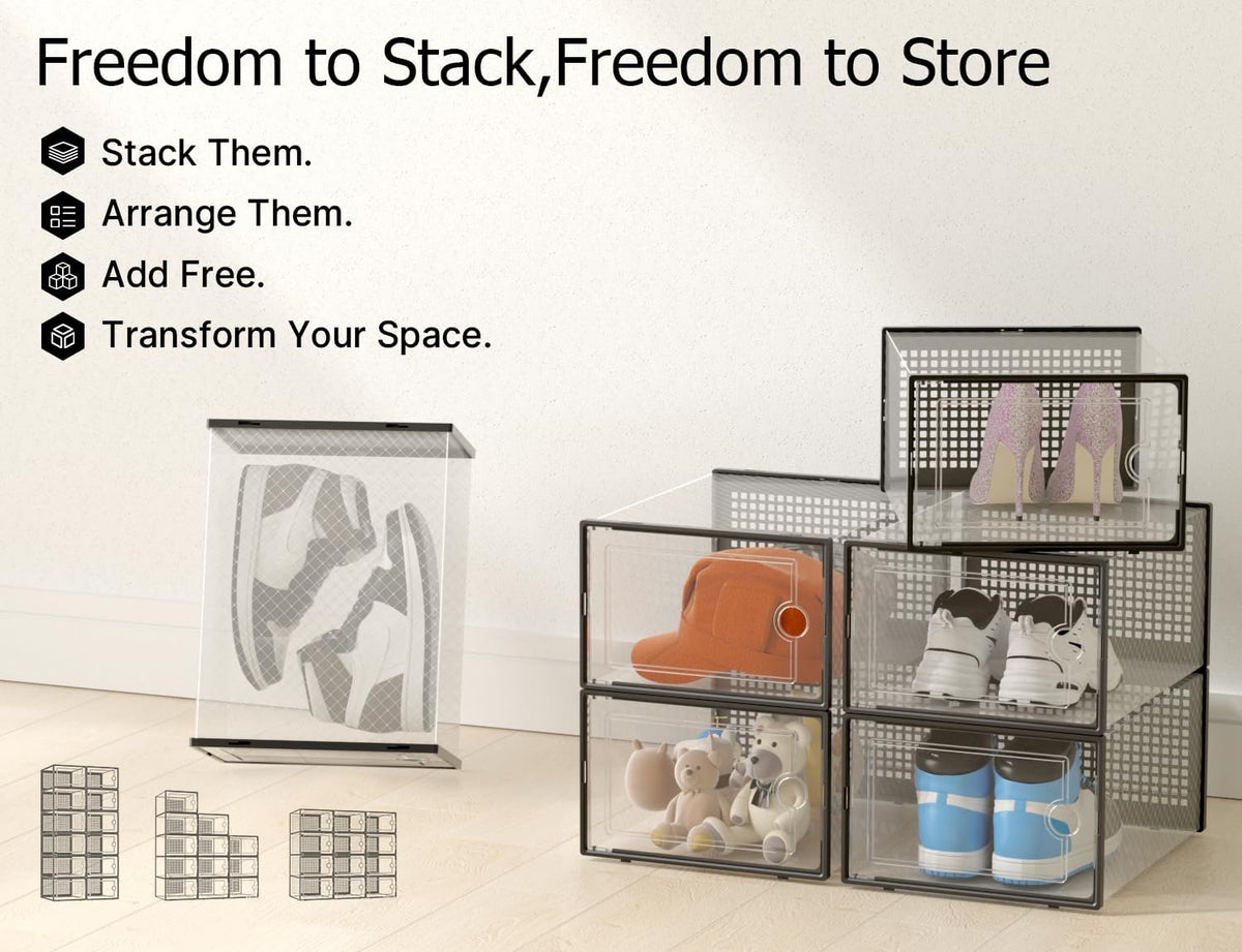 Kuject Clear Modular Sneaker Display Boxes 12 Pack — Stylish Bedroom Closet Storage System