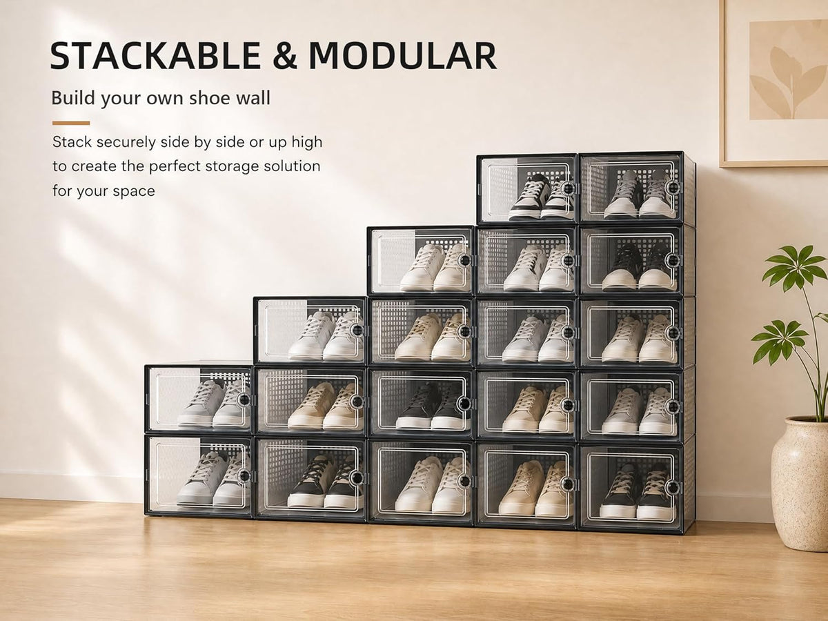 Kuject Clear Modular Sneaker Display Boxes 12 Pack — Stylish Bedroom Closet Storage System