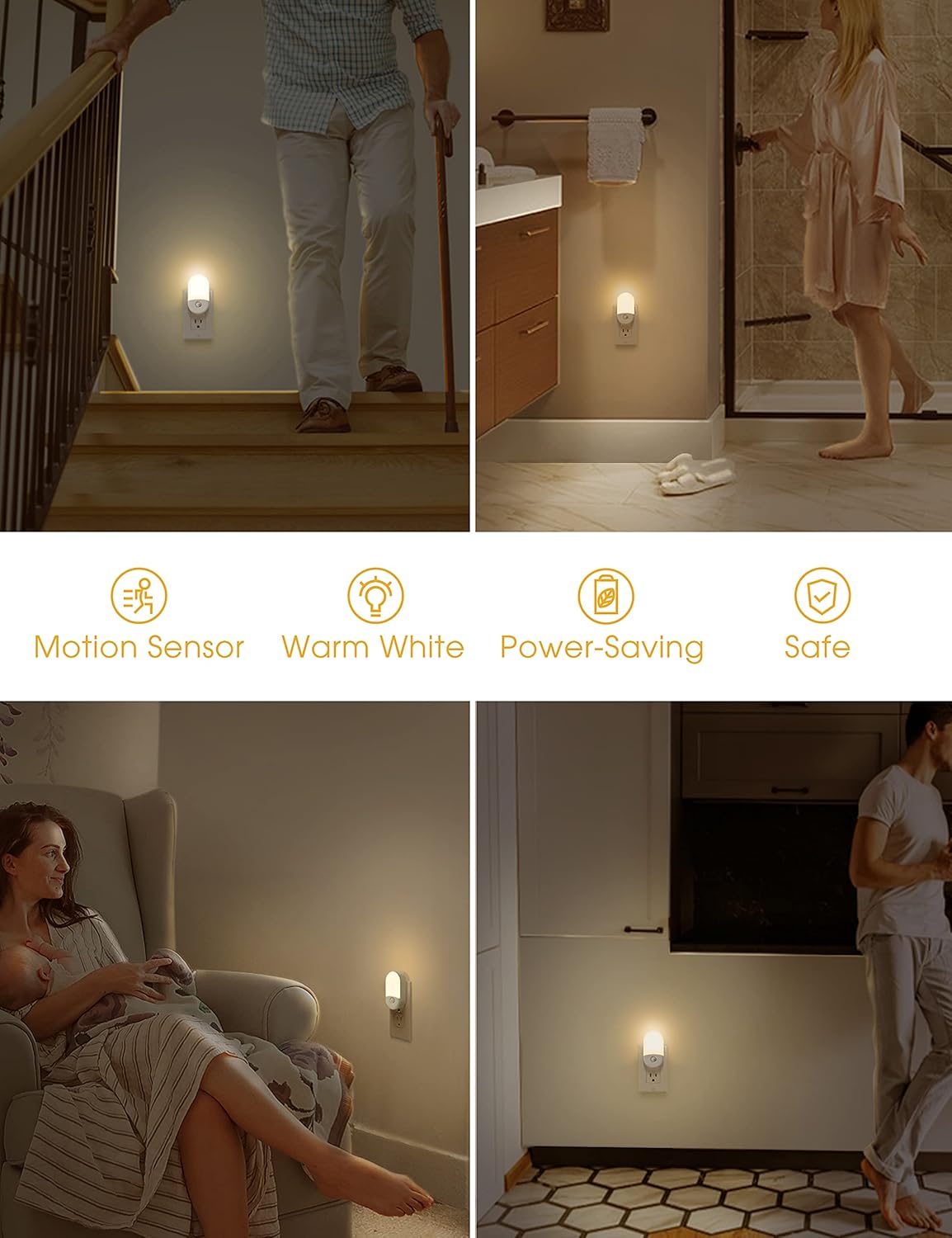 L LOHAS Motion Sensor Night Light 2-Pack – Thoughtful Housewarming Gift for New Homeowners, Adjustable Brightness