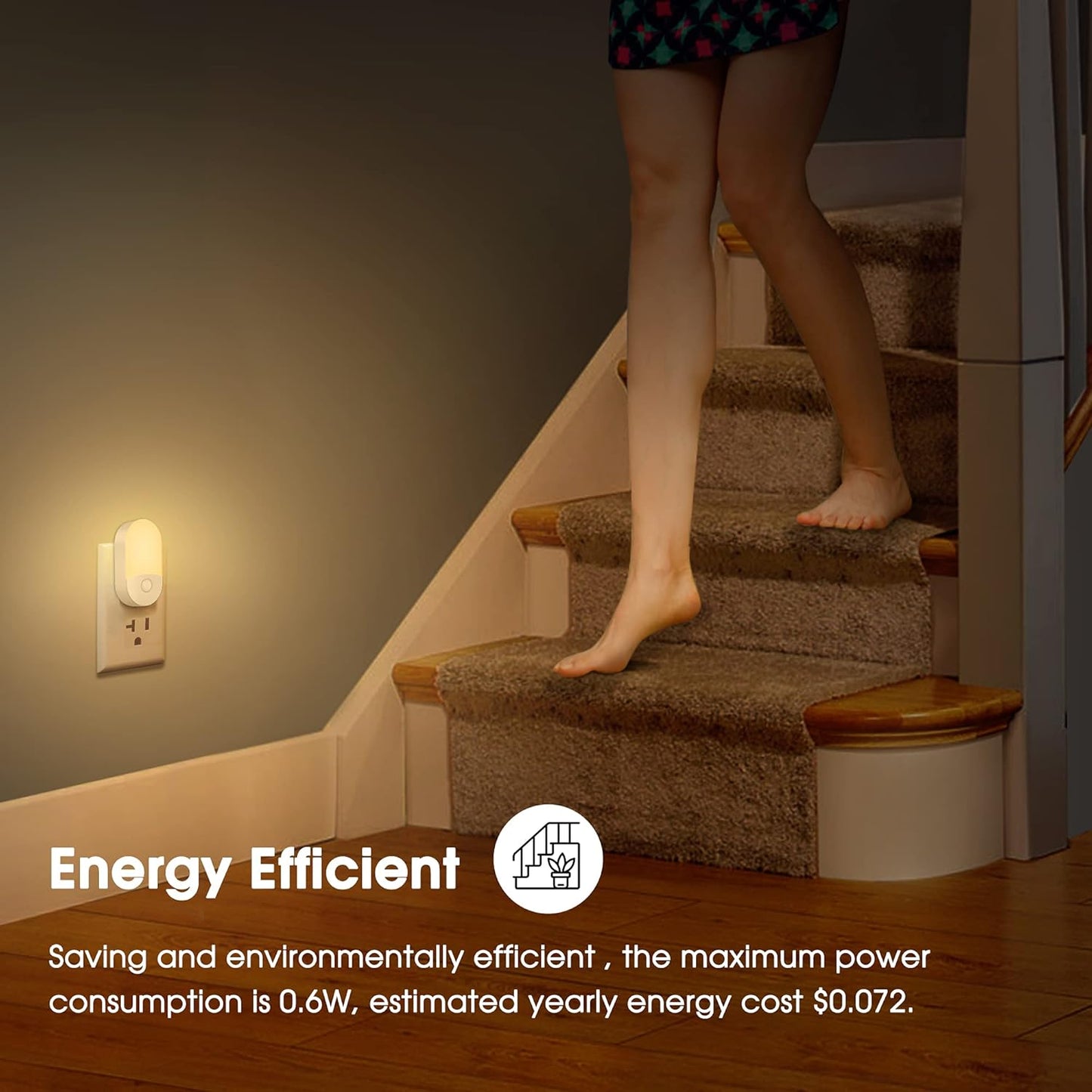 L LOHAS Plug-in Night Light – Smoke-Free Hallway and Stairway Safety Light, 0.6W Energy-Efficient LED
