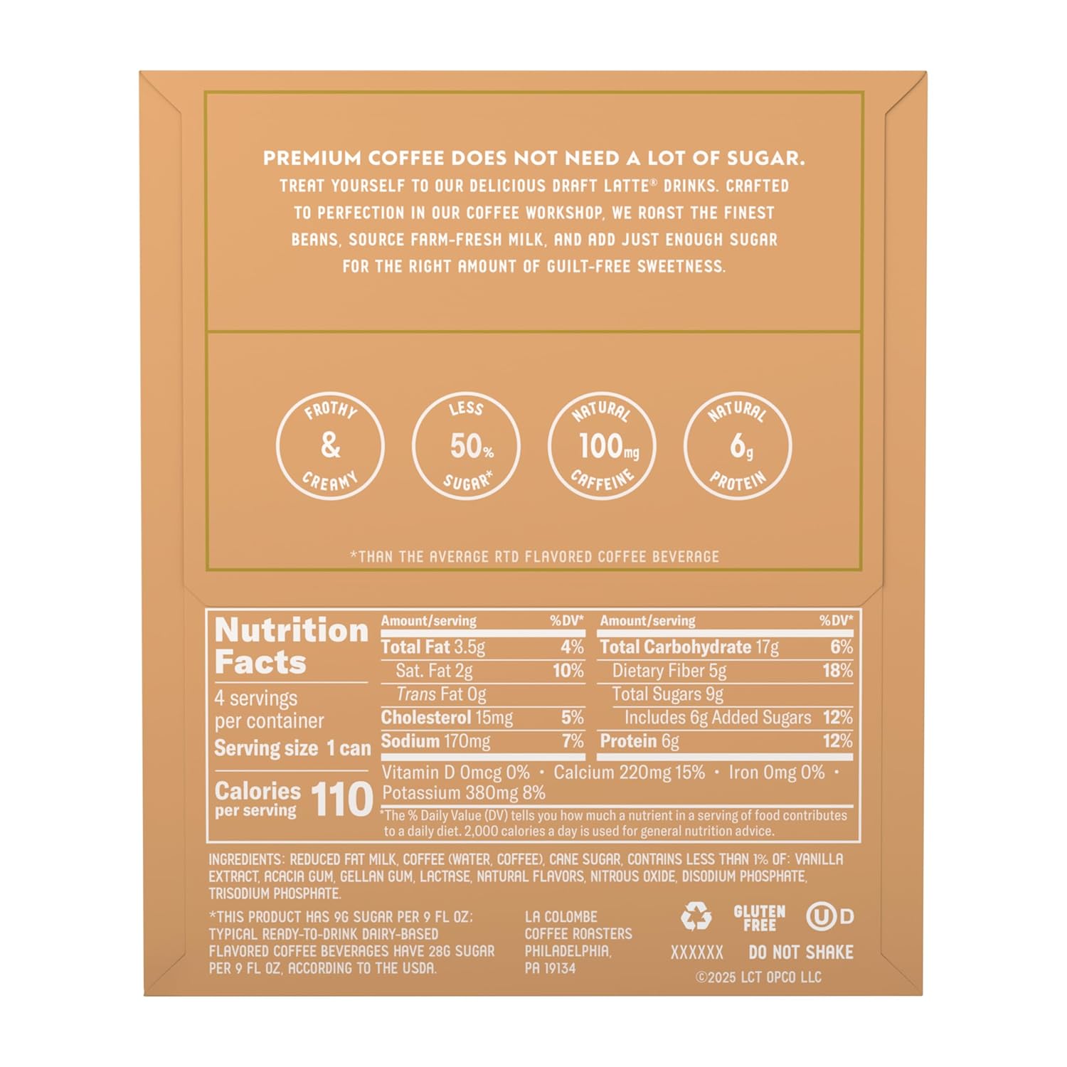 La Colombe Vanilla Draft Latte - Pre-Chilled 9oz 4-Pack for Office Desk and Morning Commute, 115mg Caffeine for Focused Workdays