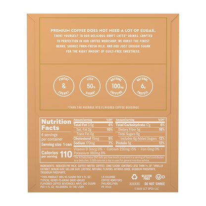 La Colombe Vanilla Draft Latte - Pre-Chilled 9oz 4-Pack for Office Desk and Morning Commute, 115mg Caffeine for Focused Workdays