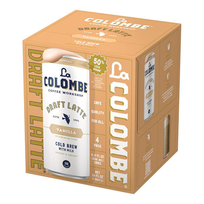 La Colombe Vanilla Draft Latte - Pre-Chilled 9oz 4-Pack for Office Desk and Morning Commute, 115mg Caffeine for Focused Workdays