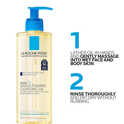 La Roche-Posay Lipikar AP+ Foaming Cleansing Oil – Fragrance-Free Self-Care Essential for Sensitive Skin, Soothing Shower Ritual