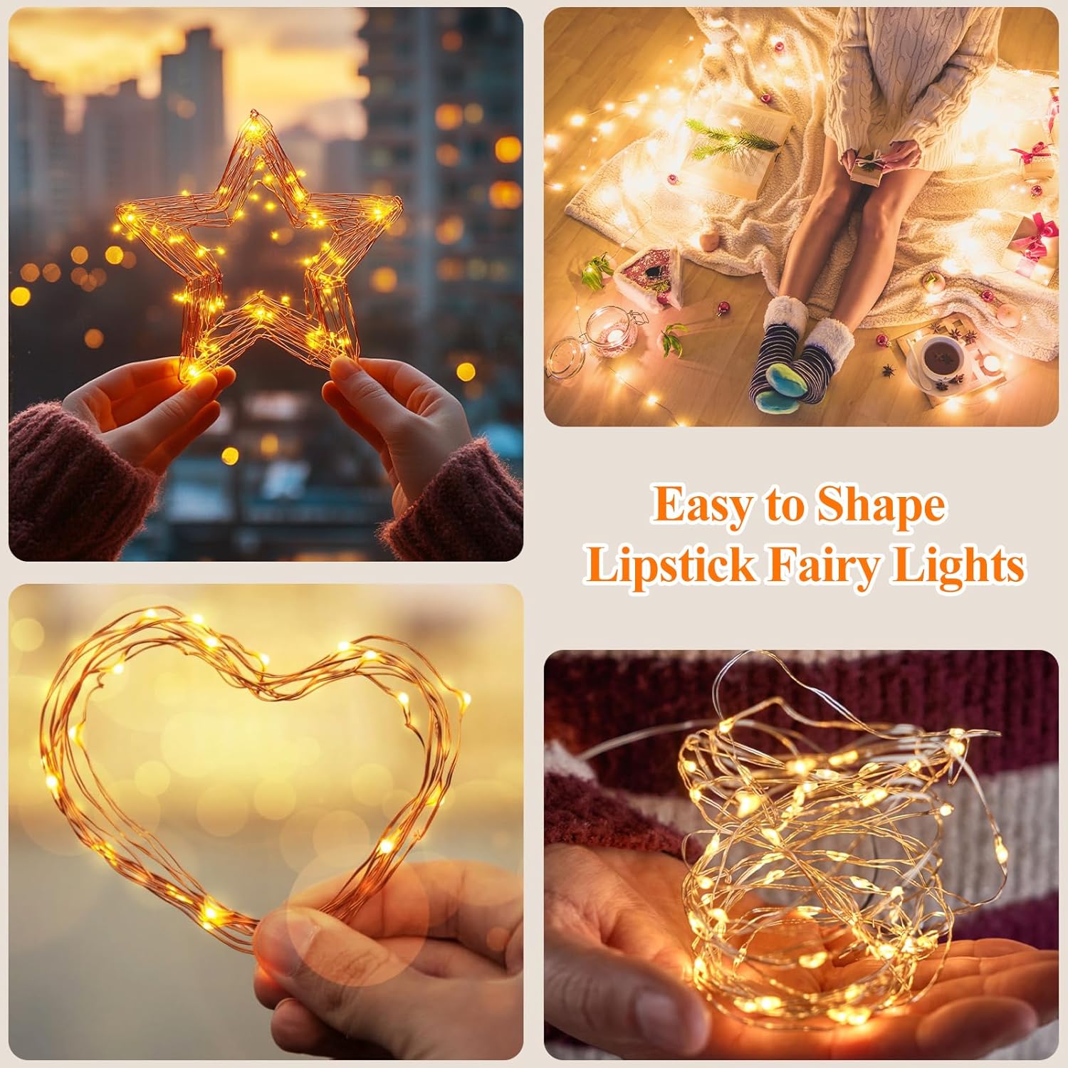 Lakumu LED Fairy Lights Minimalist – Simple Warm White String Lights for Intentional Bedroom and Shelf Styling