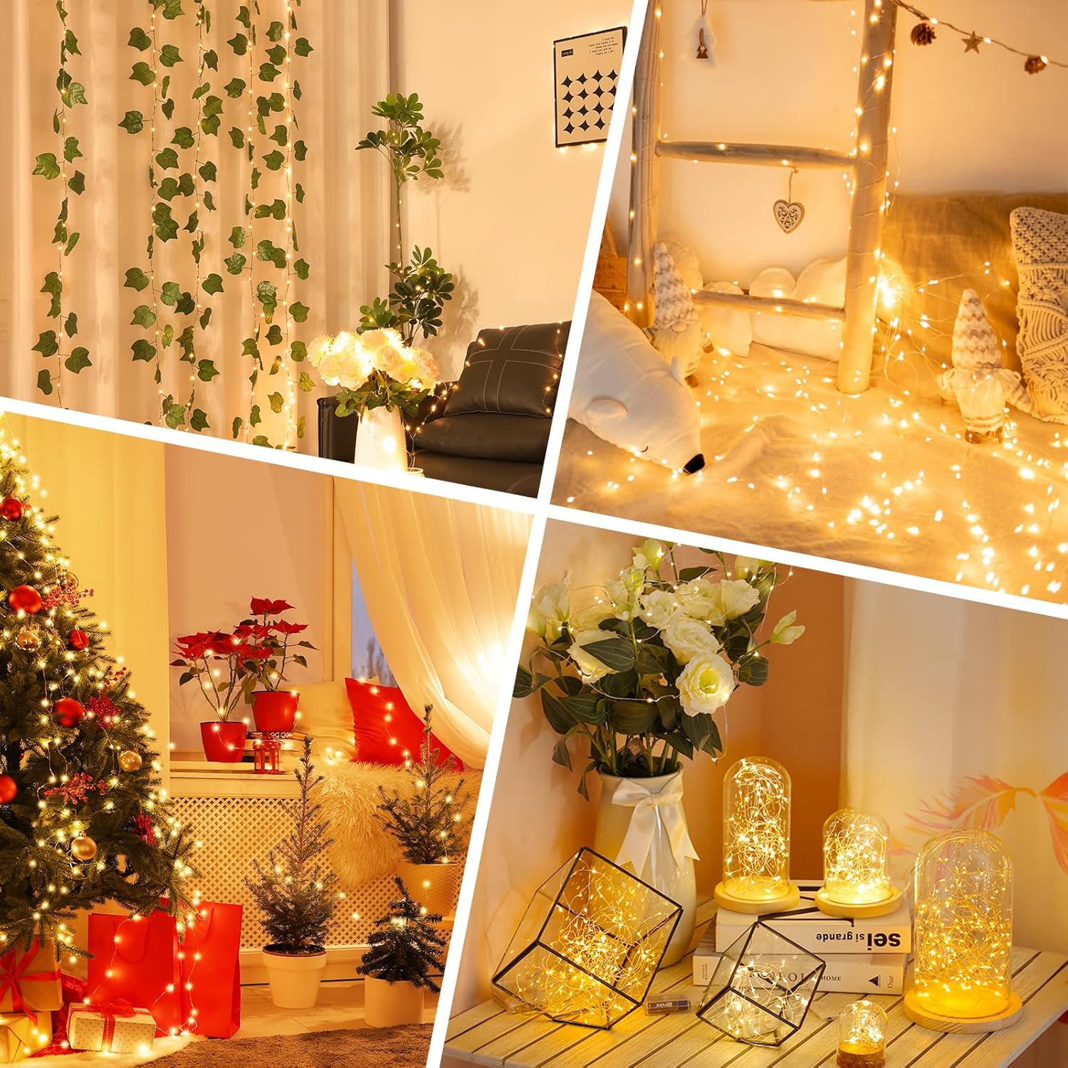 Lakumu LED Fairy Lights Minimalist – Simple Warm White String Lights for Intentional Bedroom and Shelf Styling