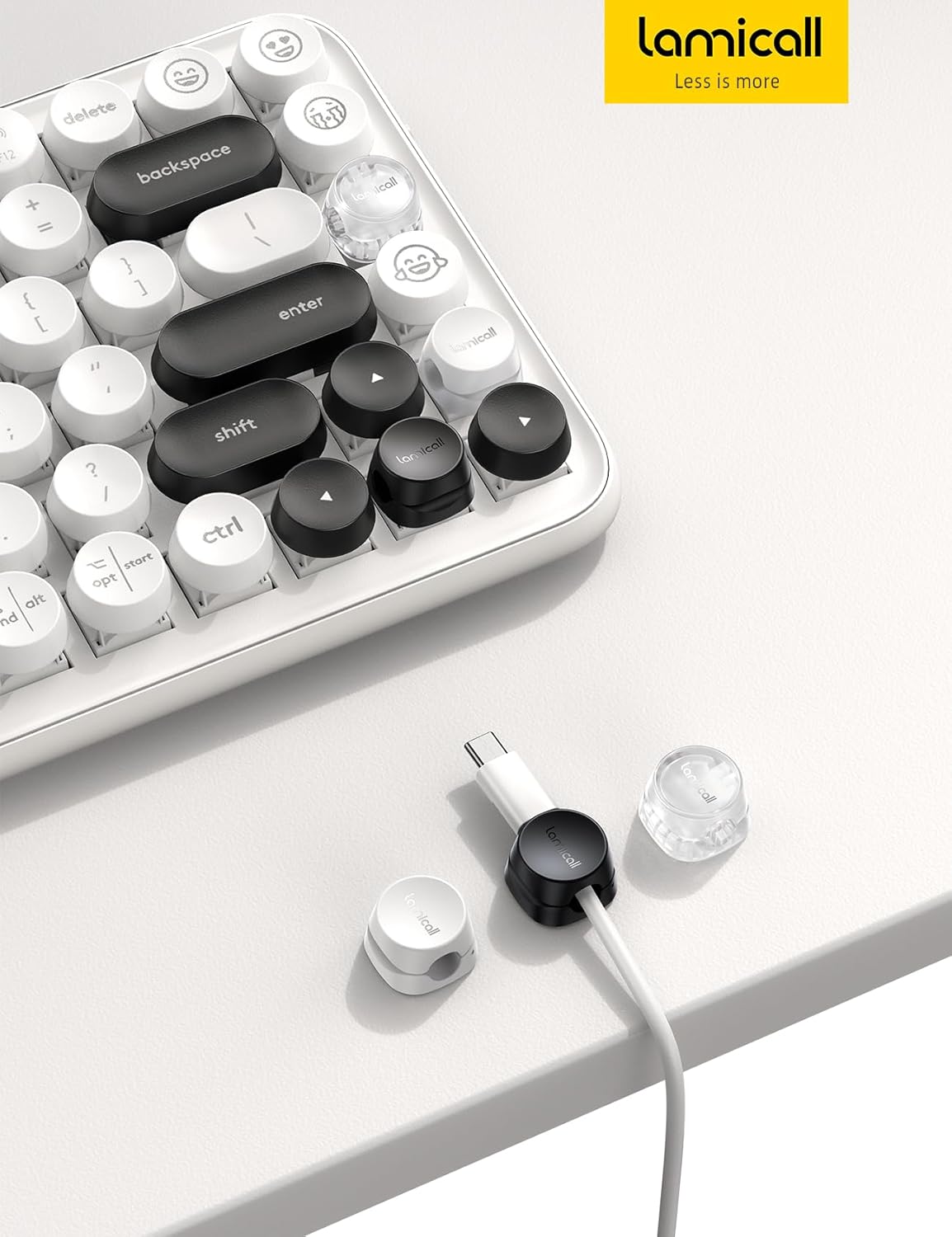 Lamicall 1s Lock Spring Cable Clips - Productivity Desk Organizer for Home Office and Study Space, Adhesive Wire Holder, 8-Pack, White