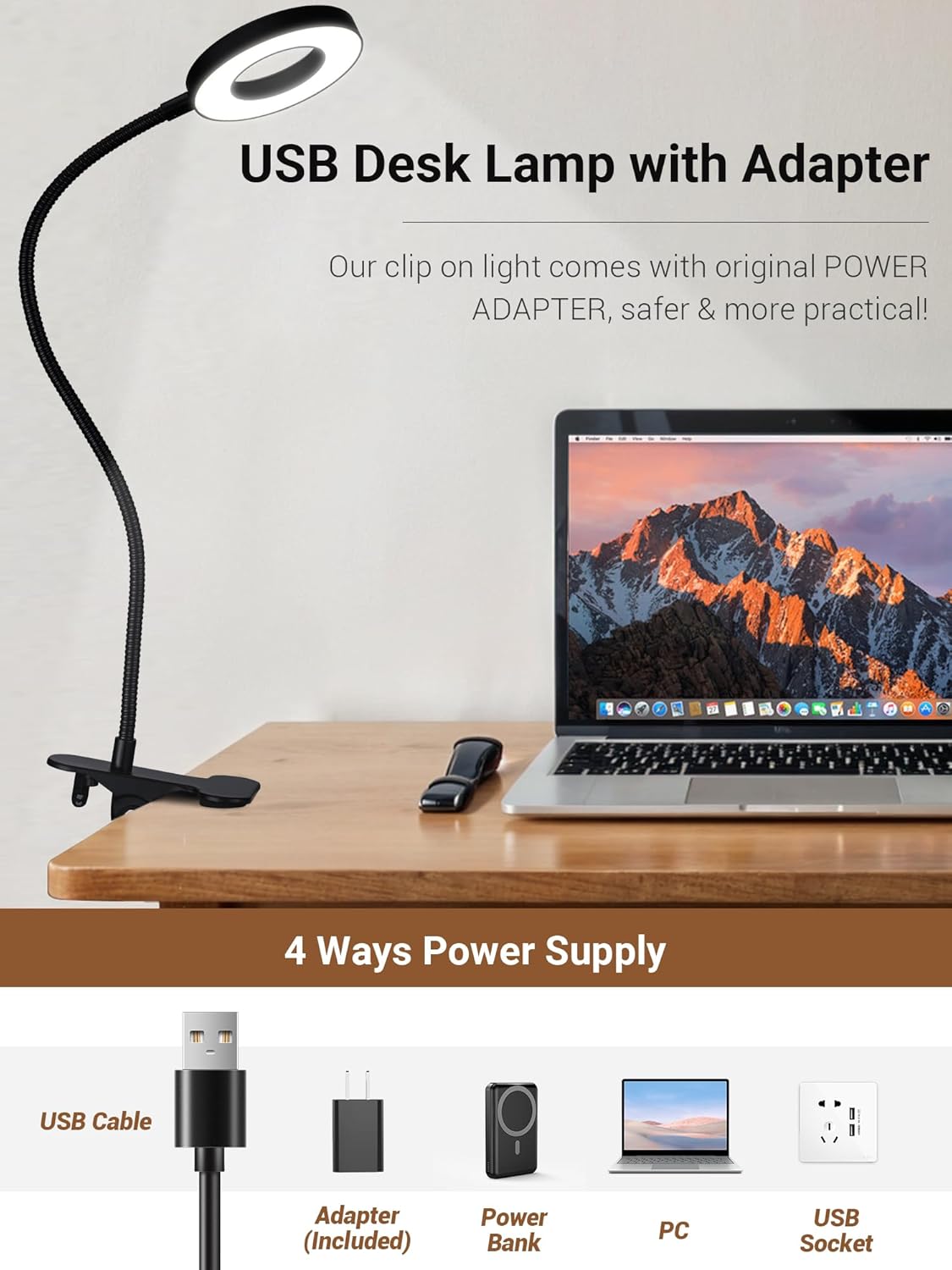 LampDepot Adjustable Gooseneck Reading Light for Study Desks – Flicker-Free Full-Spectrum Task Lamp for Remote Workers