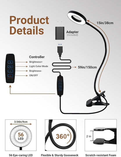 LampDepot Adjustable Gooseneck Reading Light for Study Desks – Flicker-Free Full-Spectrum Task Lamp for Remote Workers