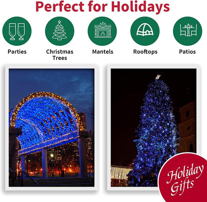LAMPHOME Blue Christmas String Lights 100 Count – Thoughtful Housewarming Gift and Holiday Present for Family and Friends