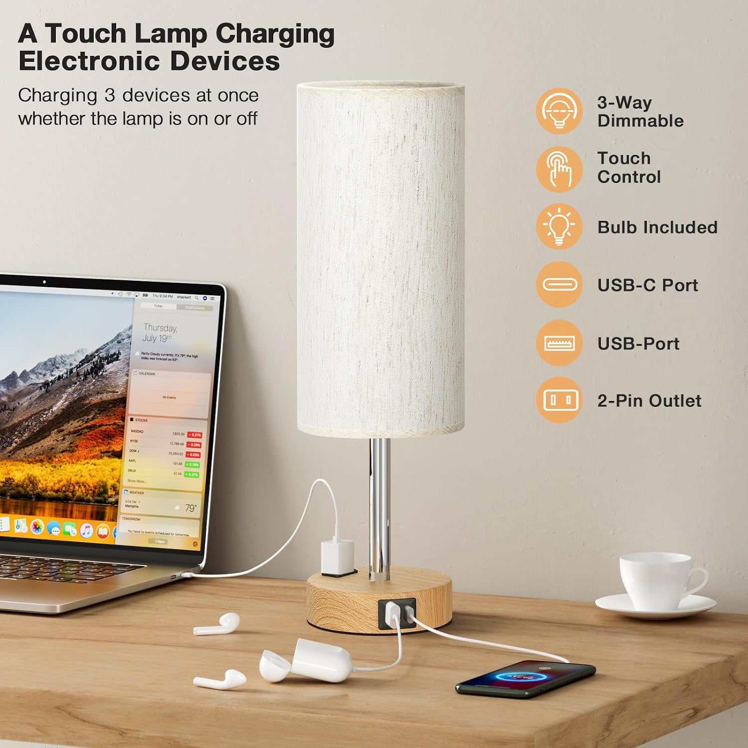 LampLibrary Toddler Nightstand Lamp – Soft Glow Lamp with USB Charging for Kids Room