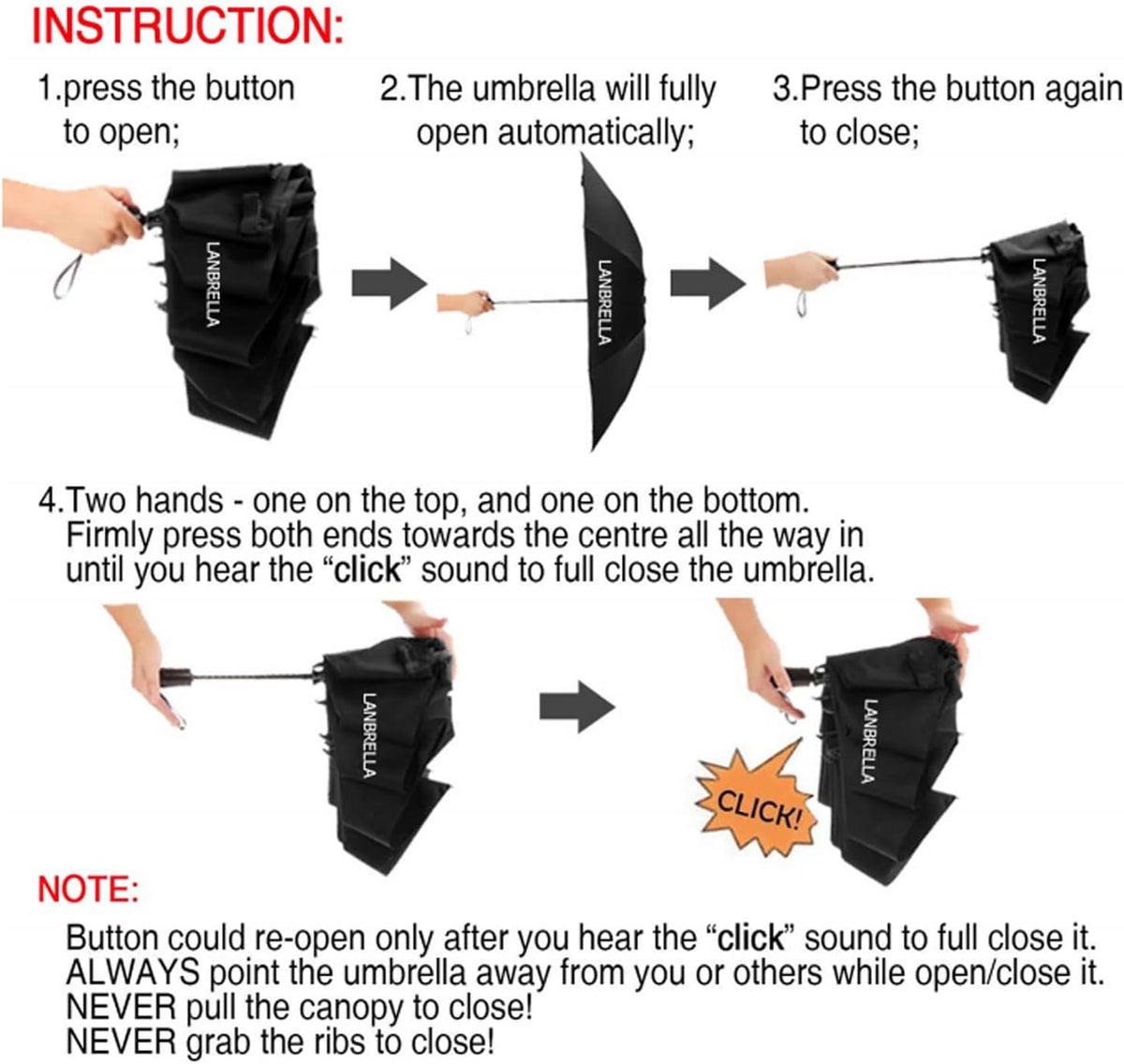 LANBRELLA Reverse Folding Umbrella – Elderly-Friendly Auto Open and Close for One-Handed Safe Use