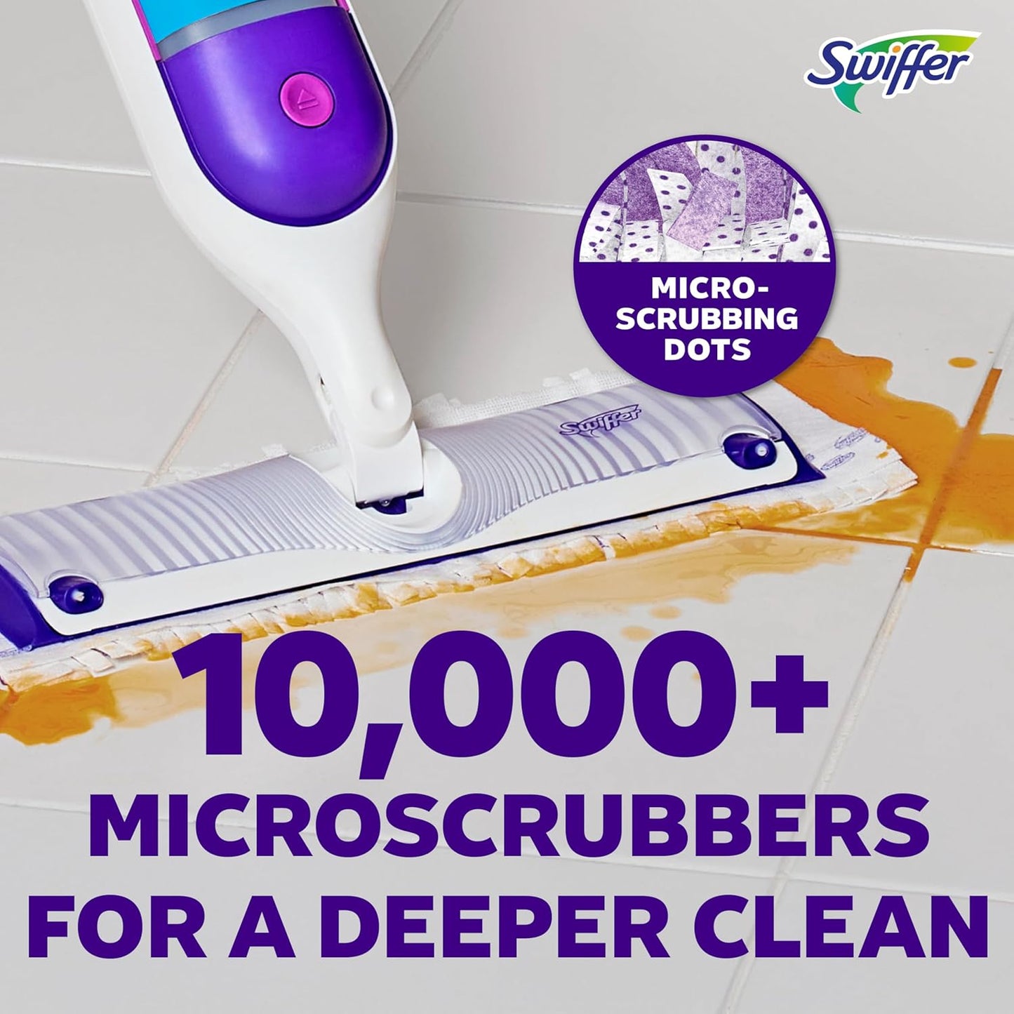 large swivel head that pivots under furniture and locks for baseboard cleaning