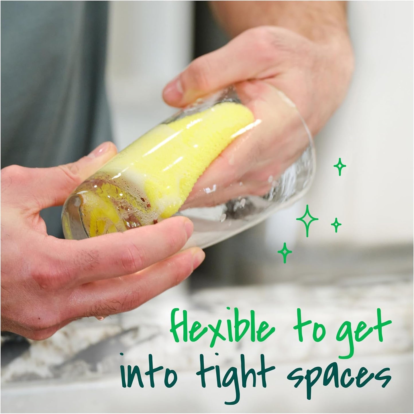 lathers generously with water alone or with preferred cleaning solution