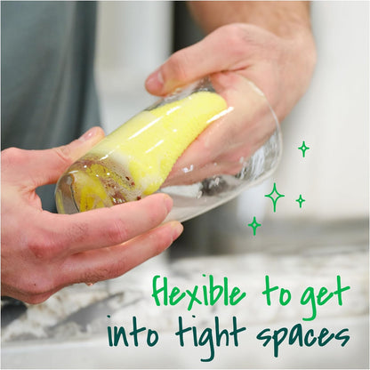 lathers generously with water alone or with preferred cleaning solution