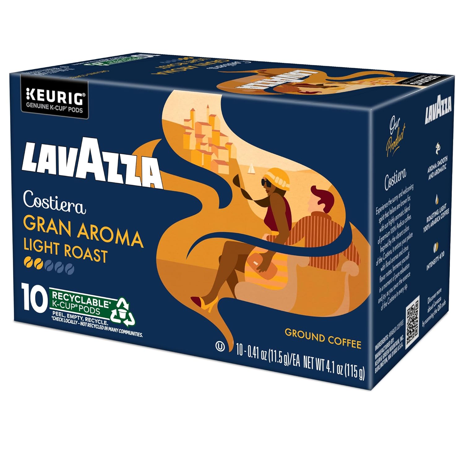 Lavazza Costiera Gran Aroma K-Cup Pods for Home Office Focus, Light Roast Single-Serve Coffee for Keurig Brewers