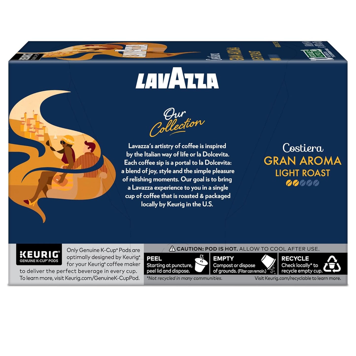 Lavazza Costiera Gran Aroma Premium Italian K-Cup Pods, Light Roast Coffee for Elegant Home Coffee Bar
