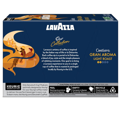 Lavazza Costiera Gran Aroma Premium Italian K-Cup Pods, Light Roast Coffee for Elegant Home Coffee Bar