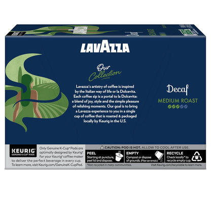Lavazza Decaf Keurig K-Cup Pods – After-Hours Home Office Brew for Late Workers, Medium Roast 60-Count