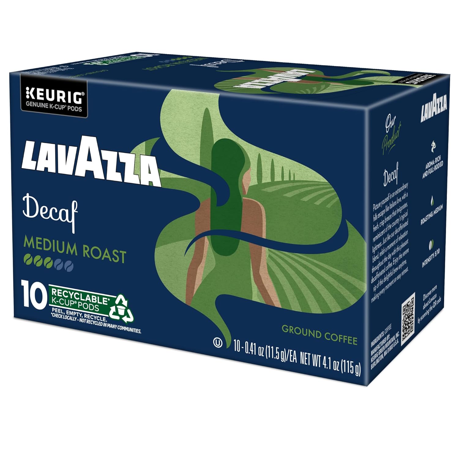 Lavazza Decaf Keurig K-Cup Pods – After-Hours Home Office Brew for Late Workers, Medium Roast 60-Count