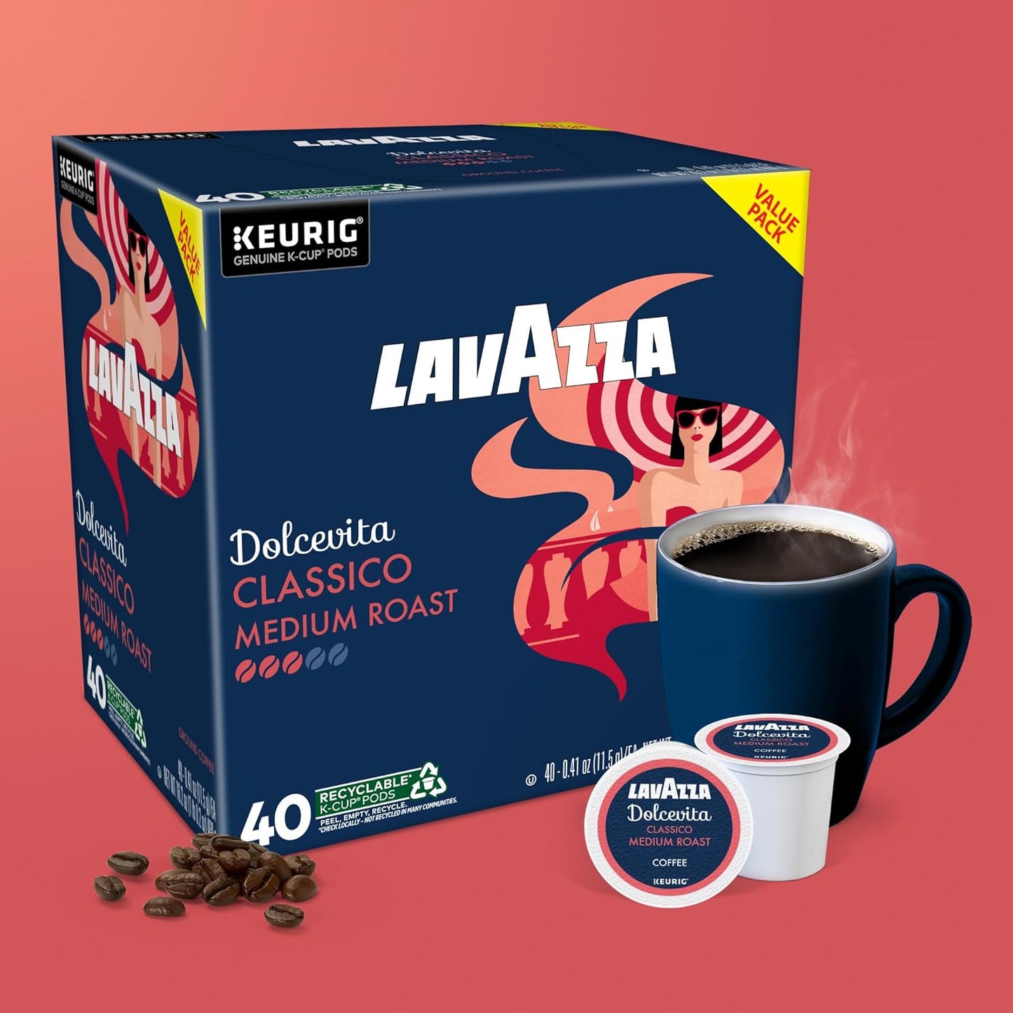 Lavazza Dolcevita Classico K-Cup Pods – Home Office Coffee for Focused Work Mornings, Medium Roast 40-Count