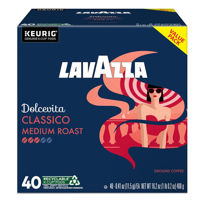 Lavazza Dolcevita Classico K-Cup Pods – Home Office Coffee for Focused Work Mornings, Medium Roast 40-Count
