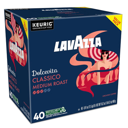 Lavazza Dolcevita Classico K-Cup Pods – Thoughtful Birthday Gift for Coffee Loving Women, 40-Count Medium Roast