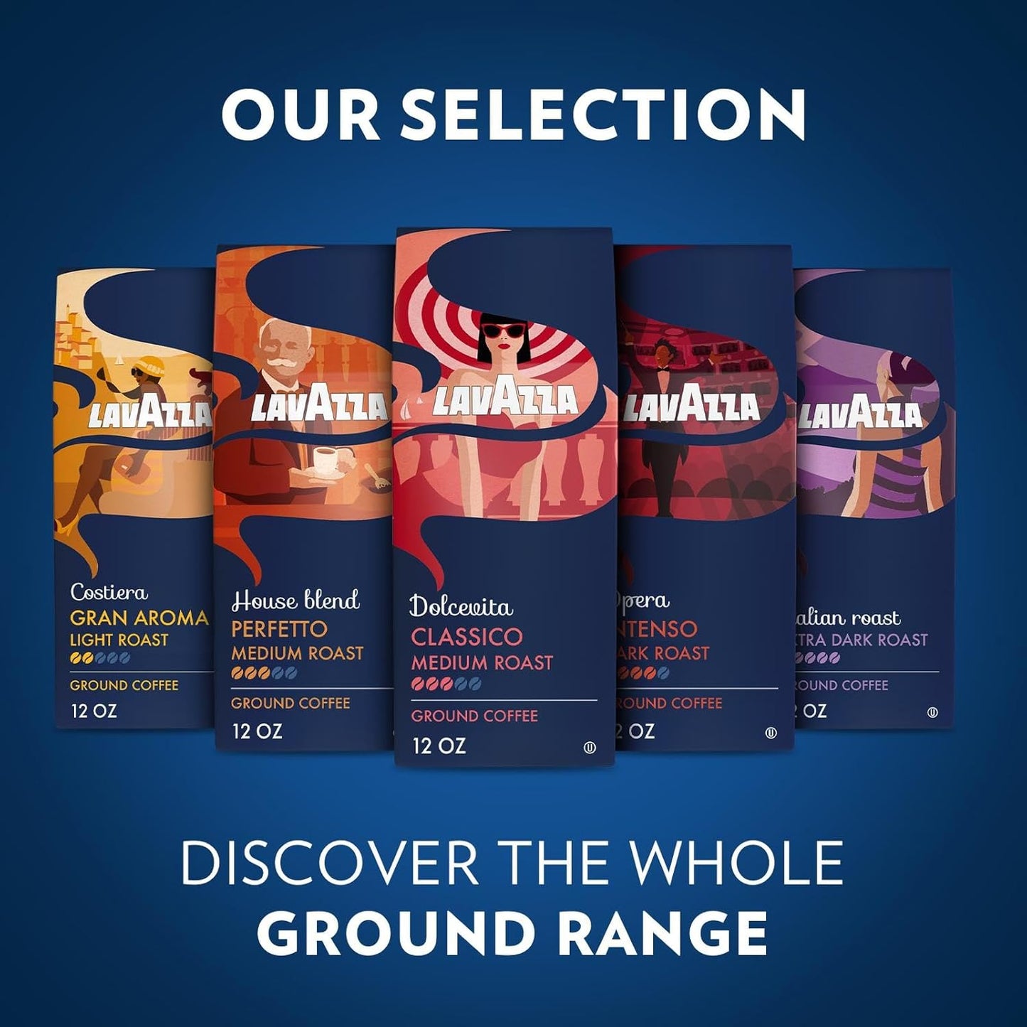 Lavazza Italian Roast Ground Coffee – Daily Focus Brew for Home Office and Remote Work Mornings, Dark Roast 6-Bag Bulk Pack