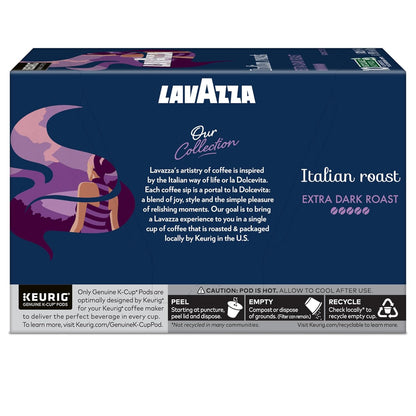 Lavazza Italian Roast K-Cup Pods – Bold Extra Dark Coffee for Home Office Focus, 60ct Single Serve
