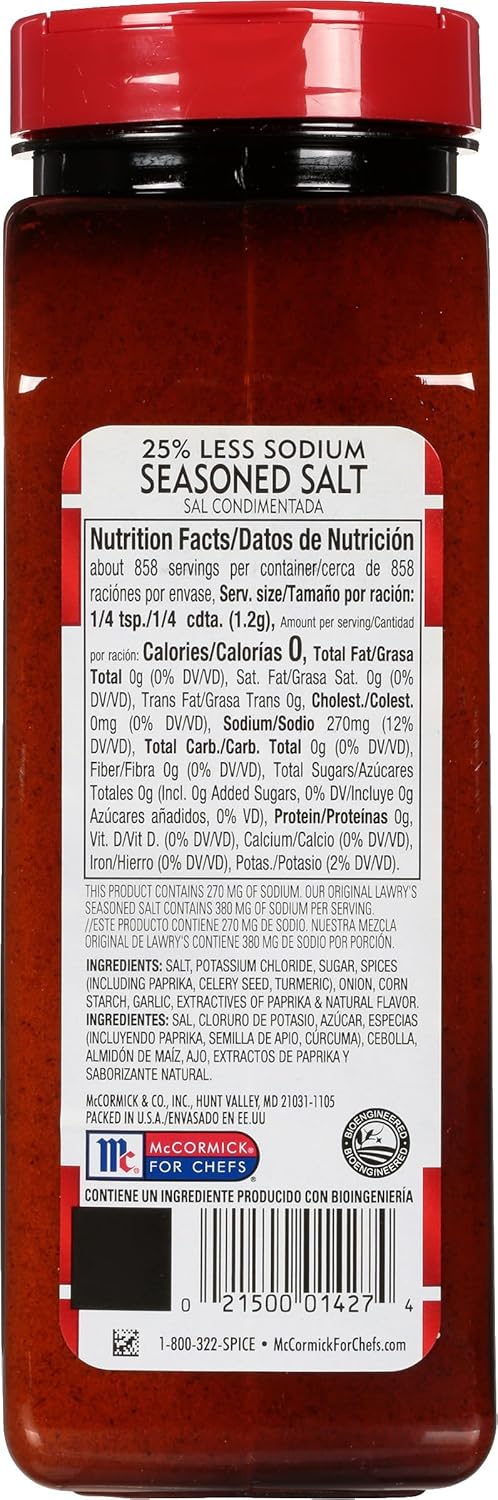 Lawry's 25% Less Sodium Seasoned Salt – Smart Pantry Swap for Heart-Conscious Home Cooks, Everyday Meal Seasoning