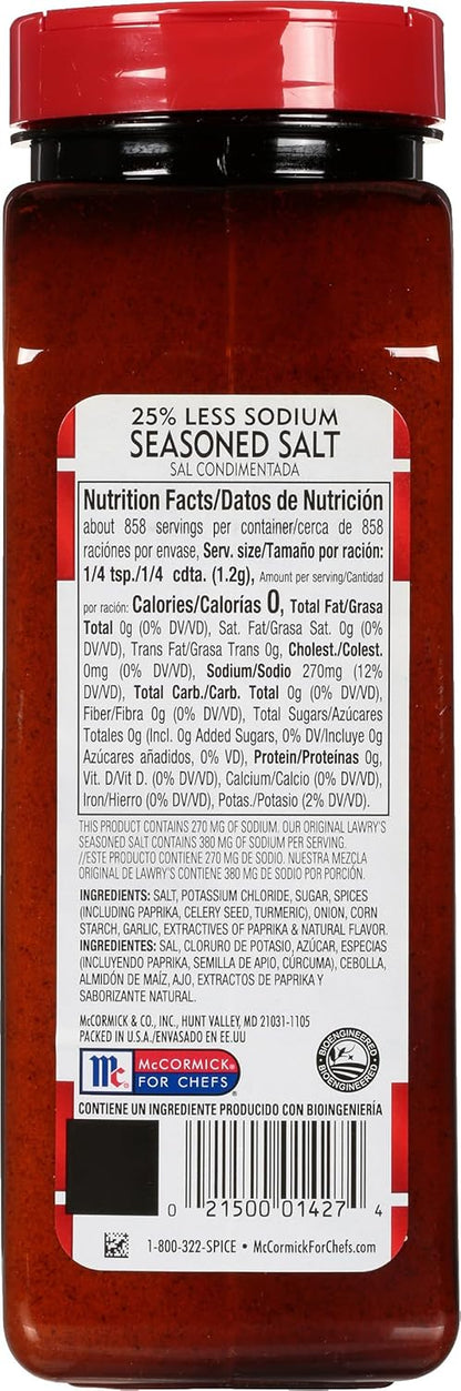 Lawry's 25% Less Sodium Seasoned Salt – Smart Pantry Swap for Heart-Conscious Home Cooks, Everyday Meal Seasoning