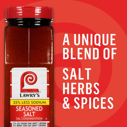 Lawry's 25% Less Sodium Seasoned Salt – Versatile Grilling Seasoning for Backyard Cookouts, Meats and Veggies