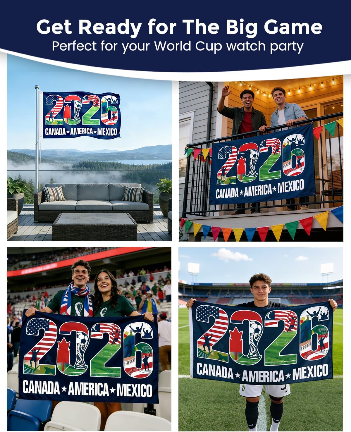 LCHIVI 2026 World Cup Host Nations Flag 5x3FT - Lightweight Polyester Soccer Banner for Camping, Tailgating, and Outdoor Fan Events