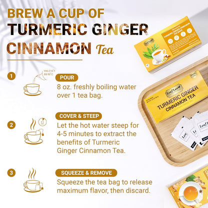 LeafLea Turmeric Ginger Cinnamon Tea Bags – Focus Ritual for the Home Office, Replaces Coffee Breaks