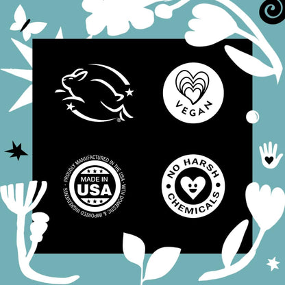 leaping bunny certified cruelty-free, made in usa, free of dyes and synthetic fragrances