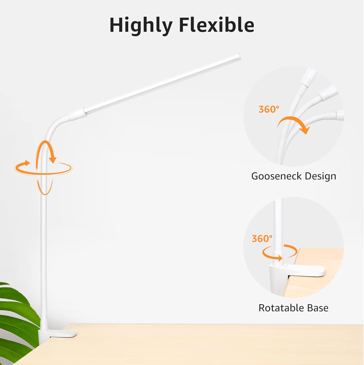 Lepro LED Desk Lamp with Clamp for Remote Workers, 450LM Non-Flicker Reading Light with 3 Color Modes