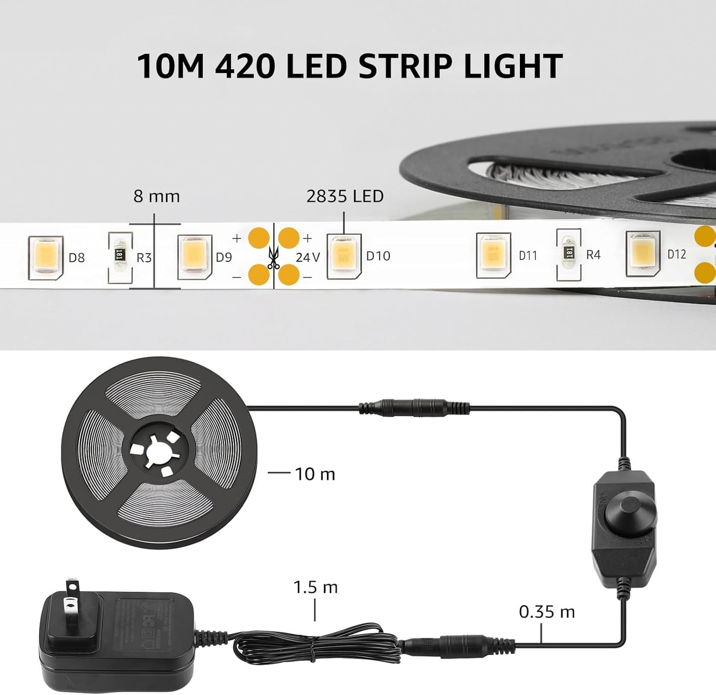 Lepro LED Strip Light – Clean Line Accent Lighting for Minimalist Interiors, Dimmable 16.4 ft Daylight White