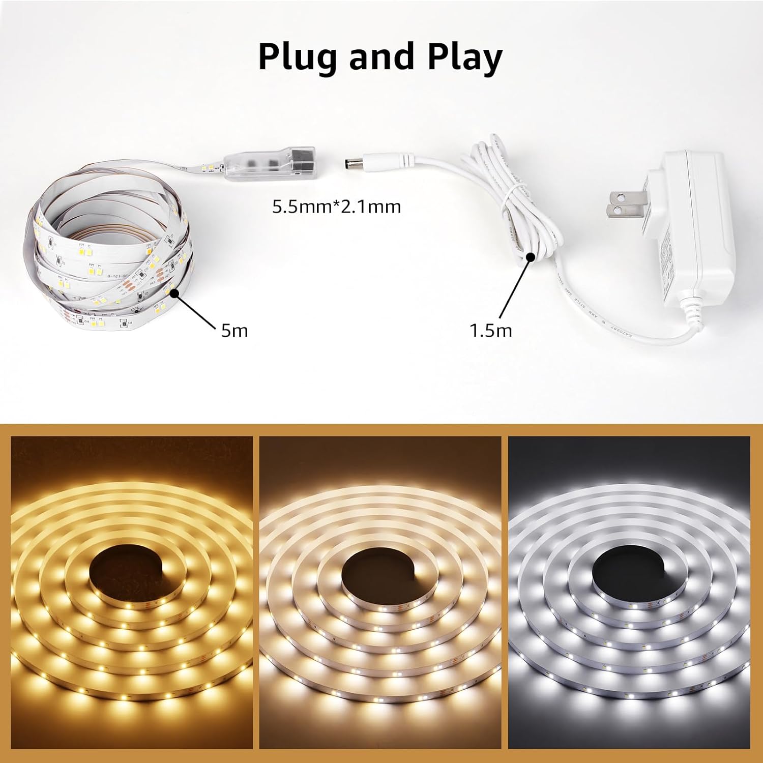 Lepro LED Tunable White Strip Light – Cool-Running LED Strip for Homes with Kids and Pets, 16.4ft 12V Tape
