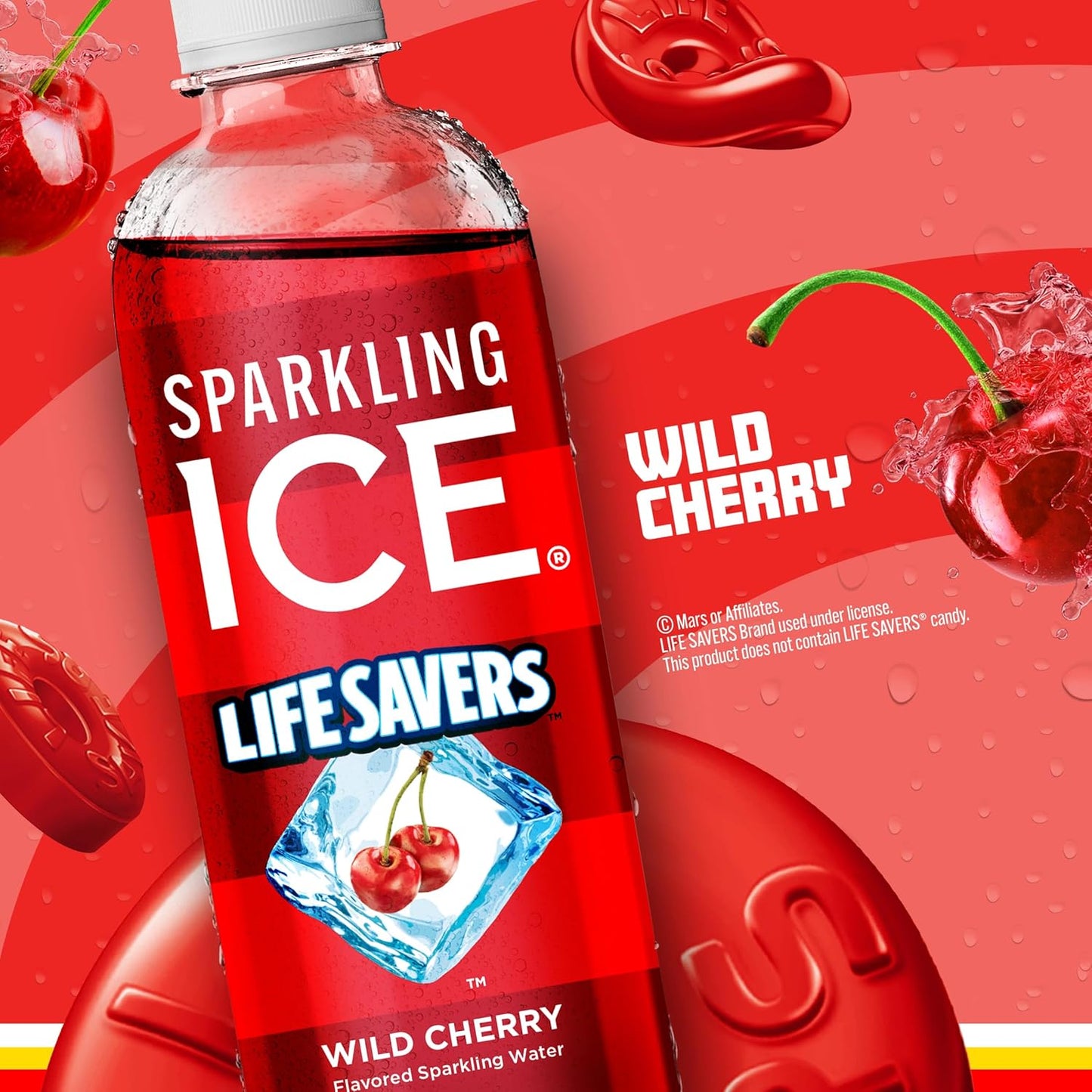 LIFESAVERS Sparkling Water Wild Cherry – Nostalgic Candy-Flavored Gift Pack for Birthdays and Holidays, 12-Bottle Case