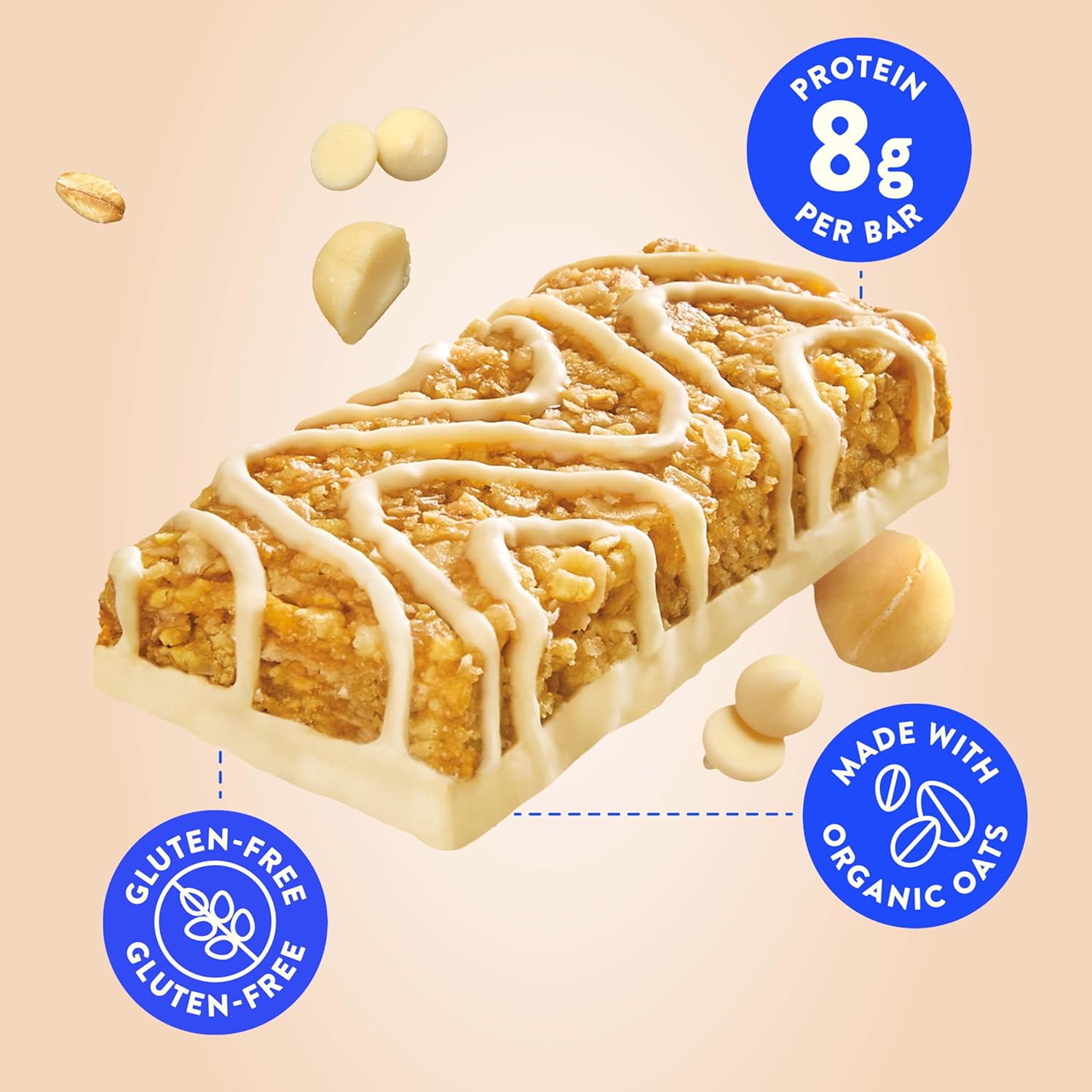 light, crispy rice-style texture dipped in creamy white chocolate-macadamia coating