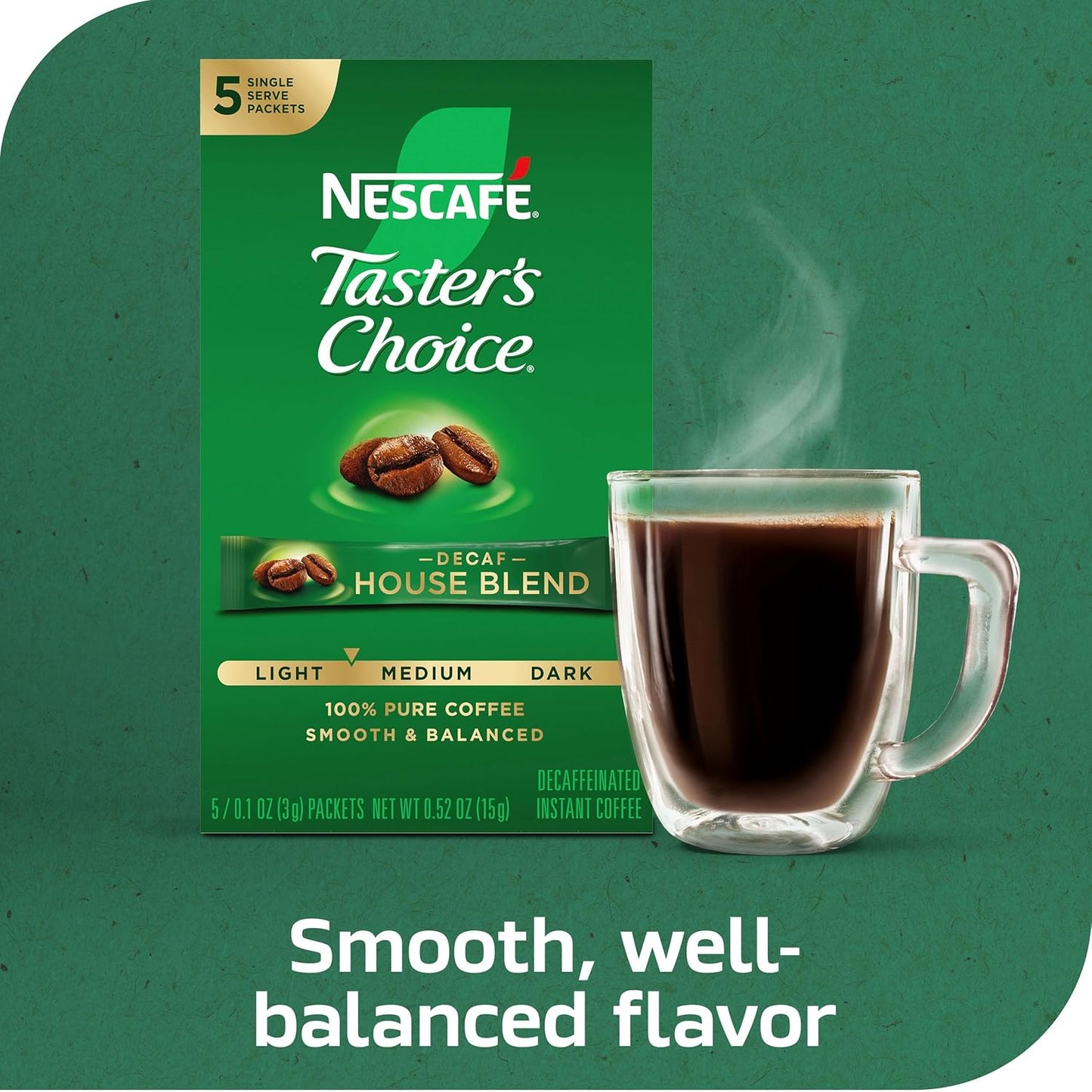light to medium roast house blend profile; additional variants include french roast sticks and decaf sticks in smaller counts