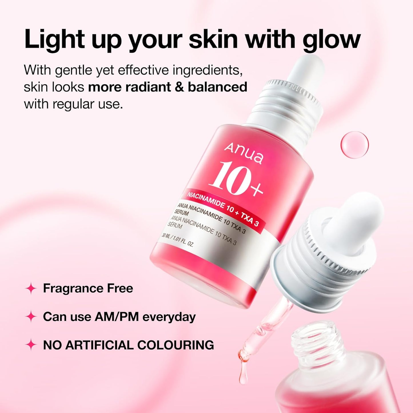 lightweight non-greasy dropper format (1.01 fl oz) that absorbs quickly and layers with other products