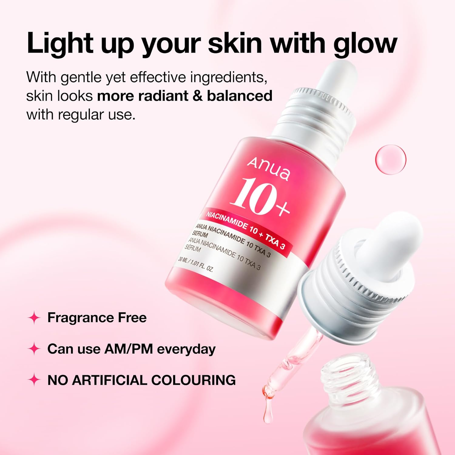lightweight non-greasy dropper format (1.01 fl oz) that absorbs quickly and layers with other products
