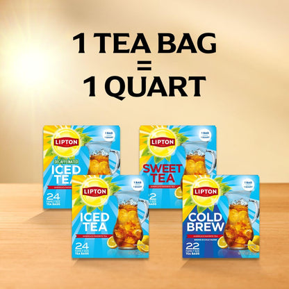 Lipton Cold Brew Black Tea Bags Family Size 6-Pack 132 Total Bags Rainforest Alliance Certified Iced Tea for Daily Wellness and Hydration Routine