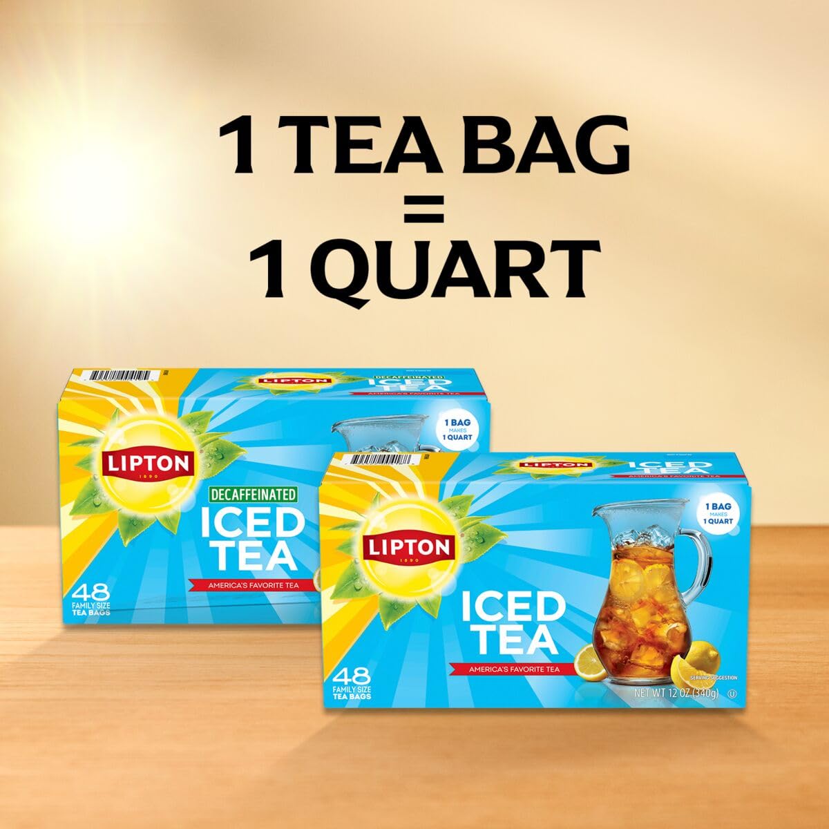 Lipton Unsweetened Iced Tea Bags – Family Size Decaf Pitcher Brew for Kid Friendly Lunches and Snack Time, 48 Quart