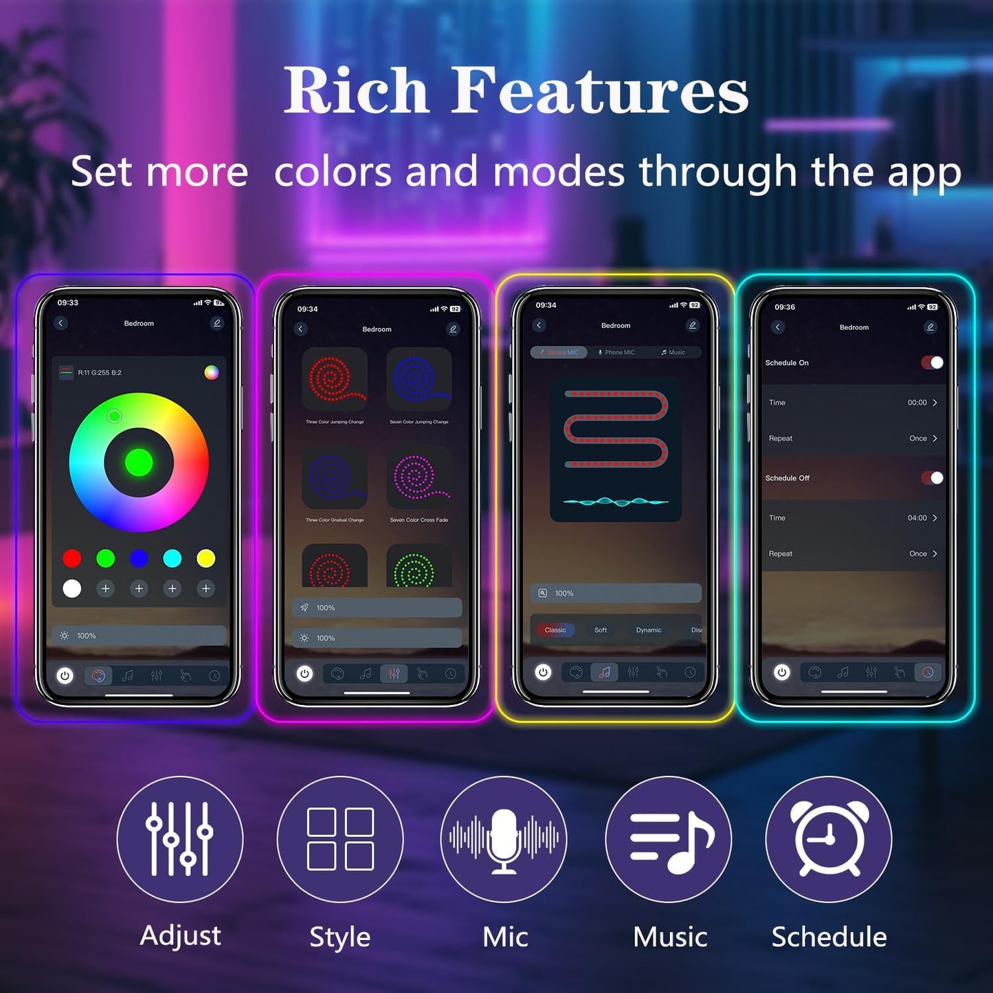 Living Room Ambient Lighting – Flexible Neon LED Strip with Music Sync and Remote