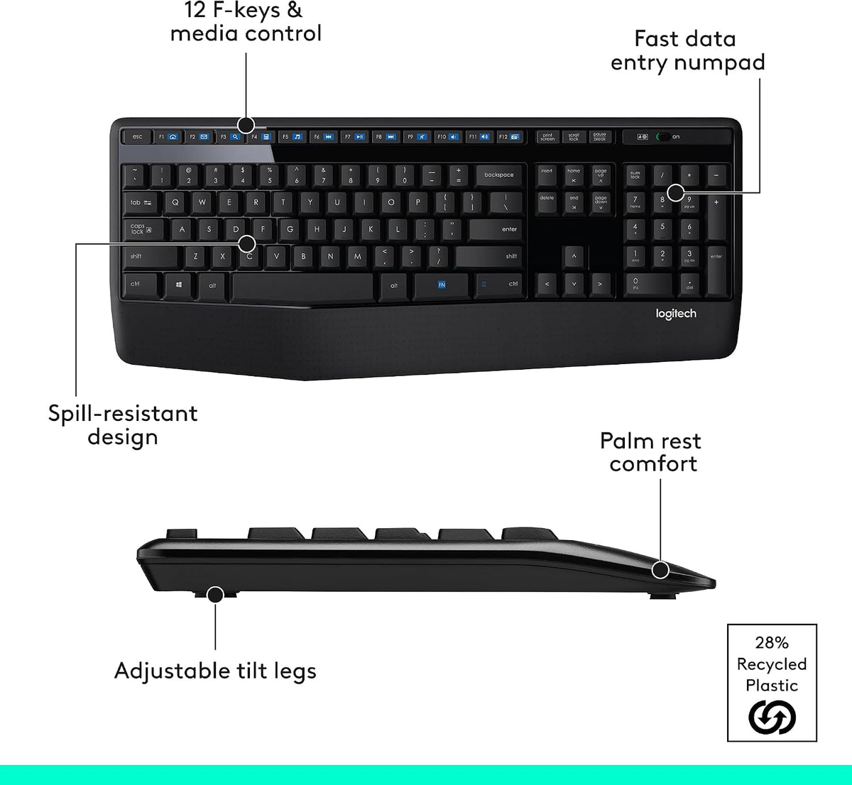 Logitech MK345 Wireless Keyboard and Mouse Combo – Clean Black Desktop Setup for Minimalist Workspaces