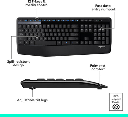 Logitech MK345 Wireless Keyboard and Mouse Combo – Clean Black Desktop Setup for Minimalist Workspaces
