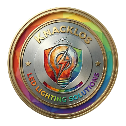 Knacklos LED Lighting Solutions logo with colorful border on a white background