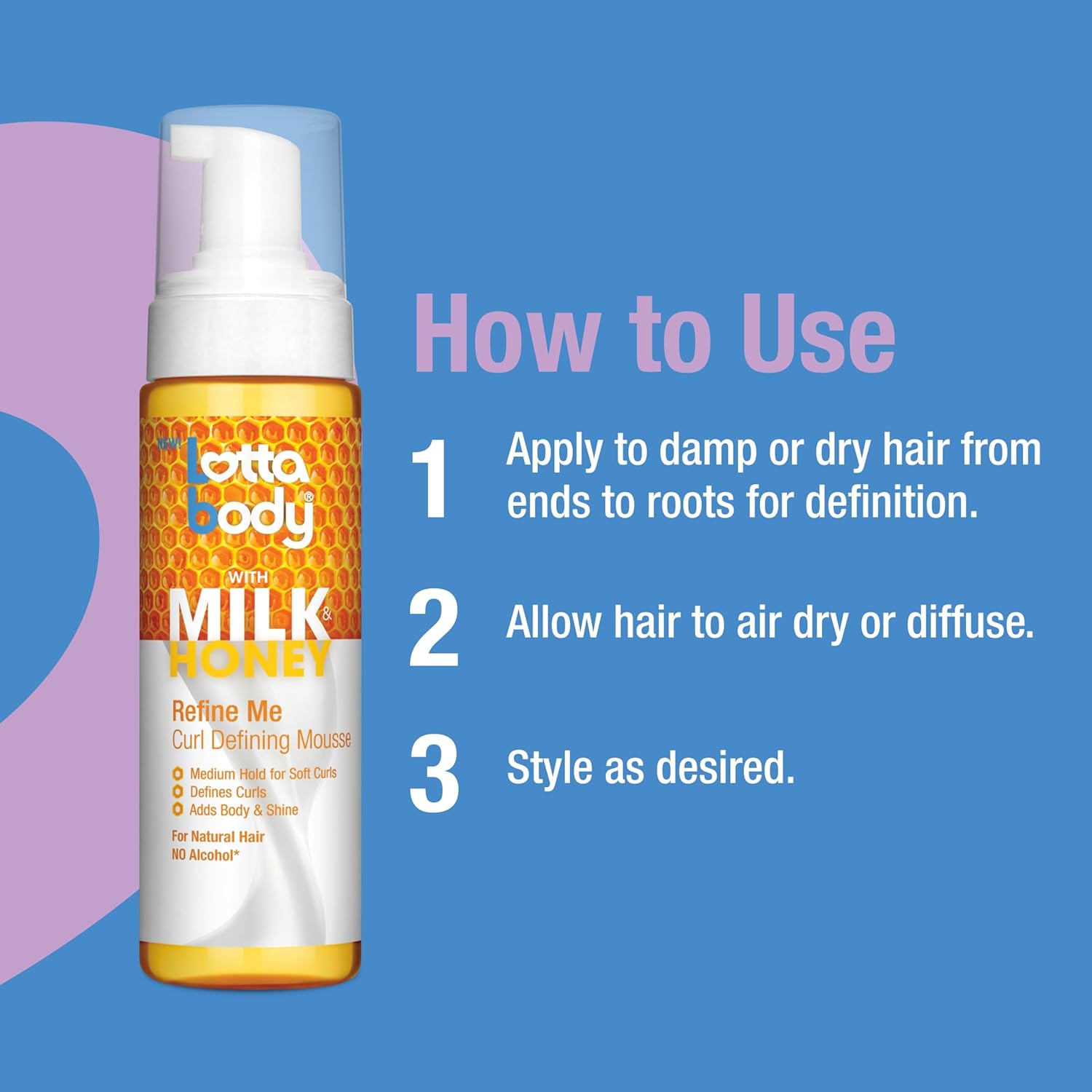 Lottabody Refine Me Curl Mousse – Streamlined Single-Step Styling for Natural Curly and Coily Hair, 7 oz
